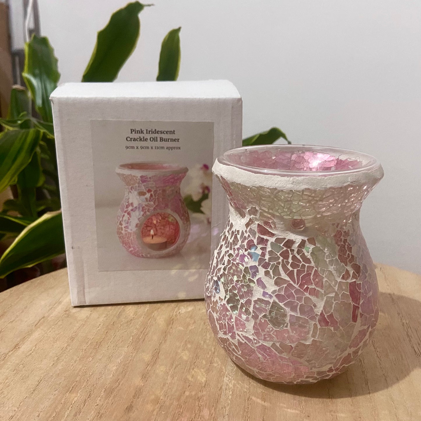 Small Pink Iridescent crackle glass Wax Burner